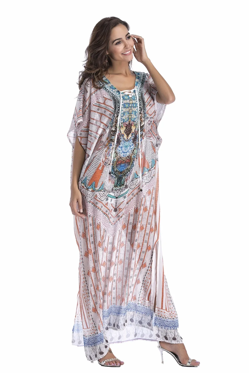 Модное шифоновое длинное богемное Платье с принтом размера плюс, одежда в стиле бохо, летний сарафан, пляжные сарафаны, женские халаты большого размера