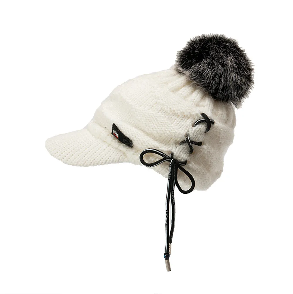 Модная шапка, 1 шт., Мужская Женская Зимняя кепка, однотонная повязка, защита для ушей, Вязаная Шерстяная громоздкая шапка с помпоном, oct30
