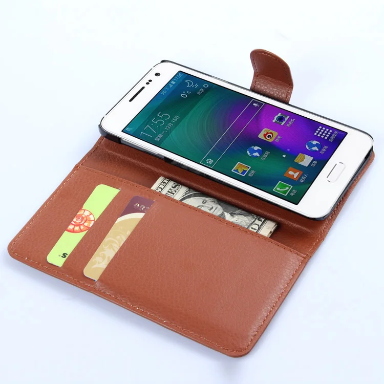 for Samsung Galaxy A3 A3000 SM A300 Flip Leather Case Wallet Card Stent Cases Lichee Pattern Cover black 3000 | Мобильные телефоны