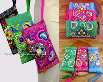 

3 pcs Wristlet bag vintage Hmong Thai Indian embroidered bag Fashionable clutch purse, Boho Hippie Ethnic cosmetic bag SYS-012B