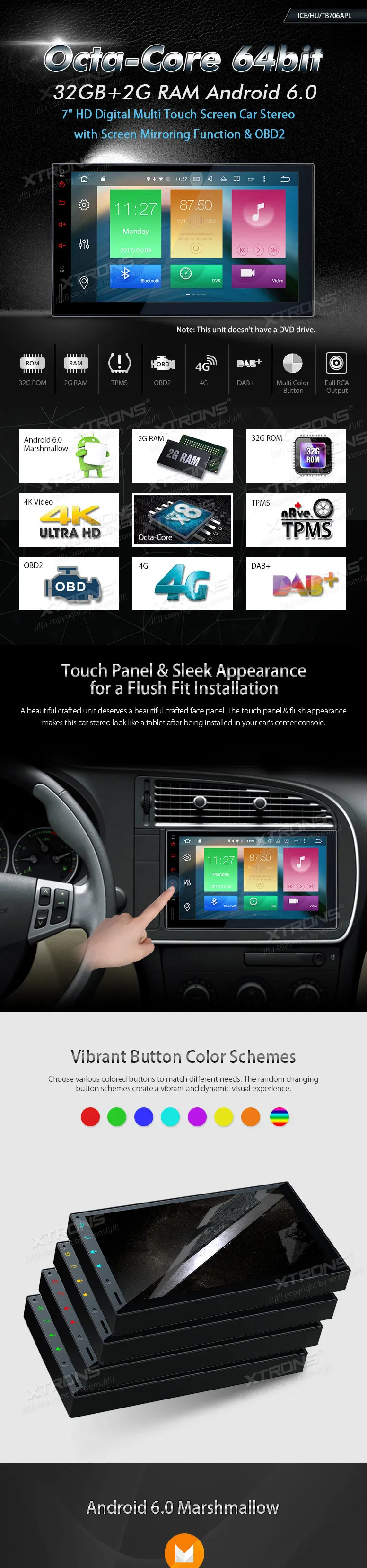 Excellent Newest 2 Din Android 6.0 Eight 8 Octa Core 7"Car Stereo No DVD GPS Navigate 32GB+2G RAM WIFI 4G TPMS DAB+Steering wheel 0