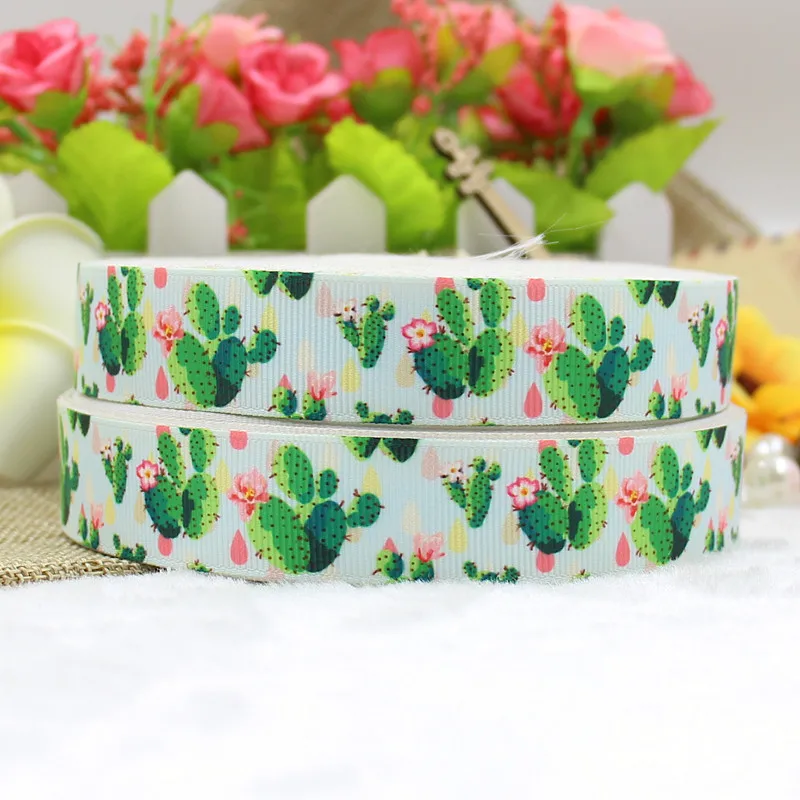 

10 yards lot 7/8inch 22mm 160830004 cactus design printed grosgrain ribbon
