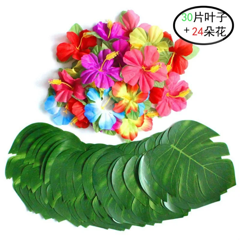 Hawaii Beach Theme Simulation Flower Hibiscus Leaf Table Decoration