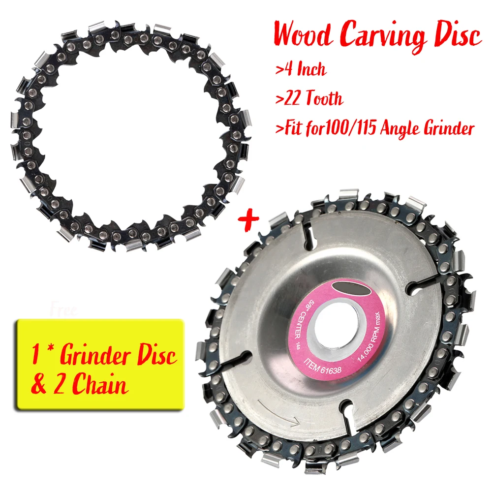 22 Tooth Grinder Chain Disc Wood Carving Disc 4 Inch For 100/115mm Angle Grinder Power Tool Accessories with 1 free chain