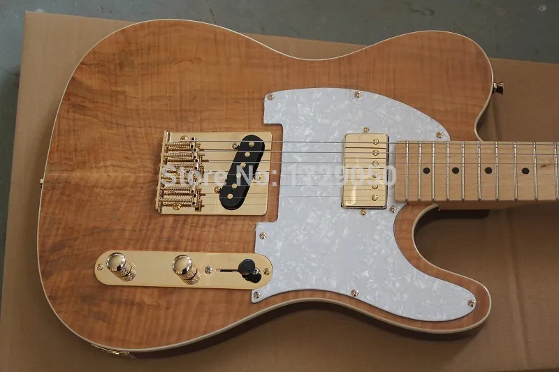 

China guitar factory custom 2017 new New solid body Natural color Maple Wood top Gold hardware standard TL electric Guitar 1221
