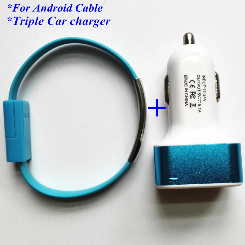 

Triple USB Car Charger 3 Port Universal Fast Charging For Mobile Phones Samsung Note3 4 With Bracelet Cable