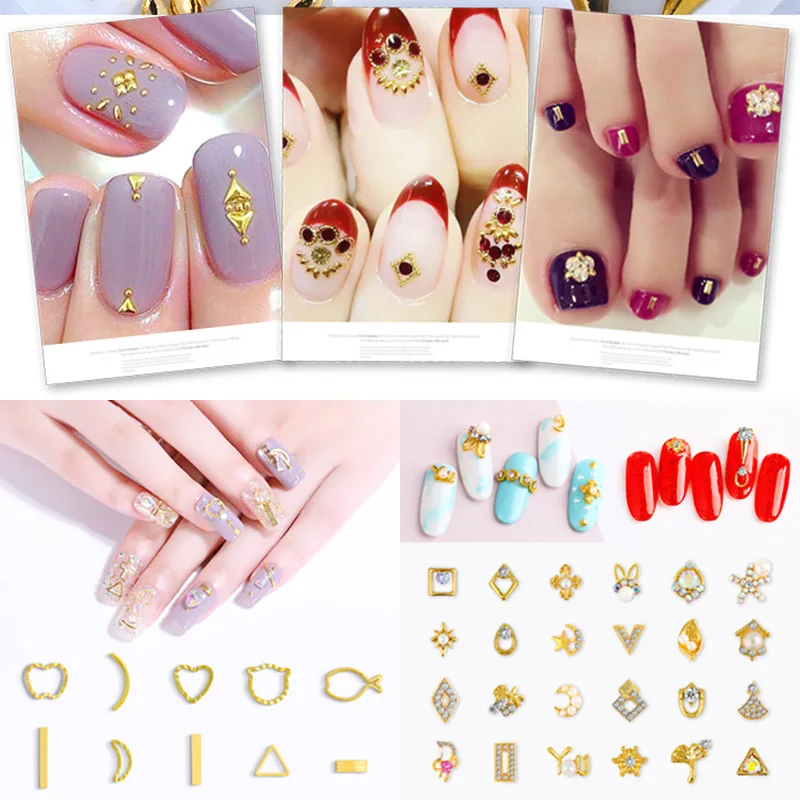 TKGOES 14 вариантов золотой цвет ногтей Полые Дизайн сплава украшения ногтей для ложного дизайна ногтей маникюрный материал XY-01-14