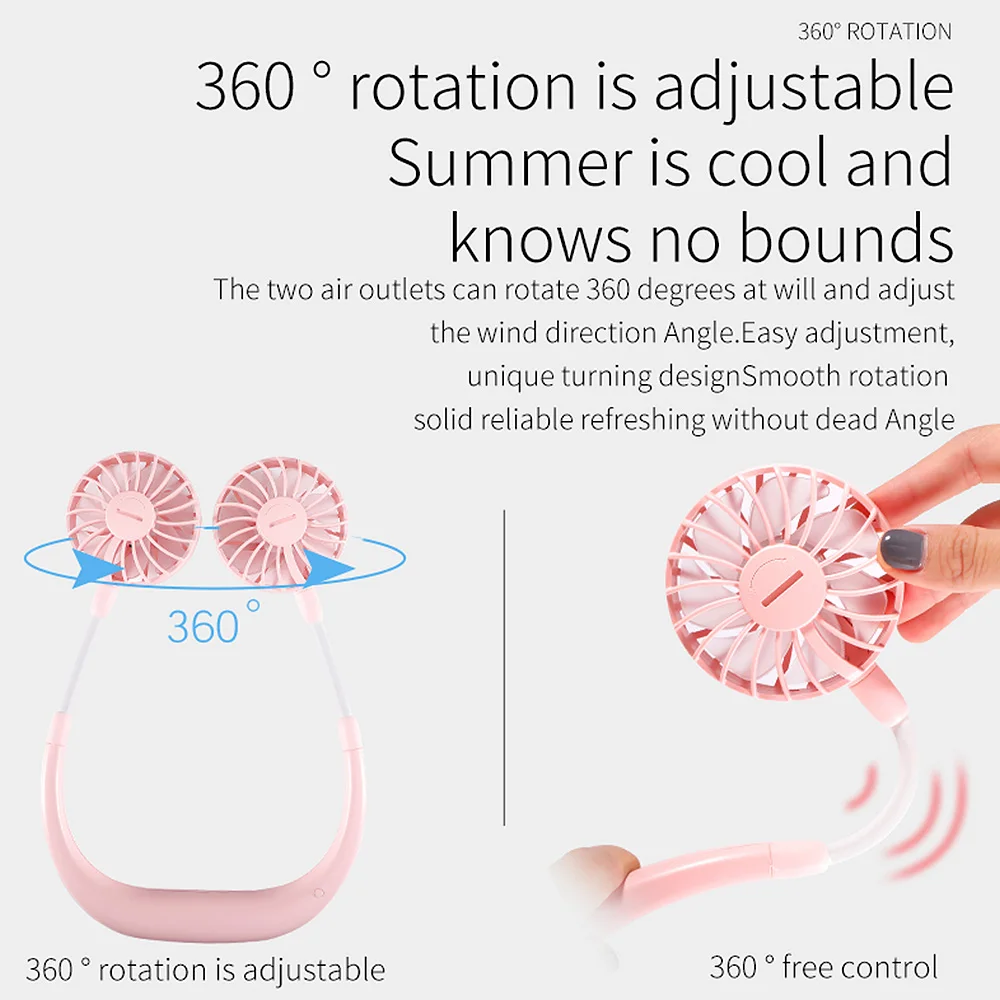 Мини-шеи двойные вентиляторы 3 скорости Регулируемый USB перезаряжаемый портативный ручной свободный шейный вентилятор для домашнего офиса