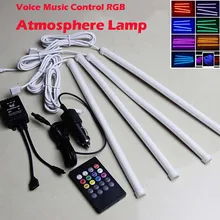 4 шт. авто Интерьер 5050 18smd удаленного и голос Музыка RGB управление полосы Декоративные Атмосфера светодио дный светодиодные лампы