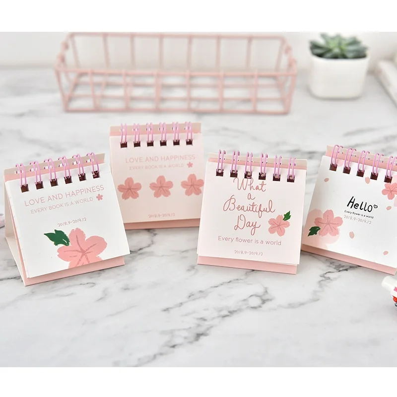 2019 Cute Cherry Blossoms Desk Calendar Diy Mini Portable Table