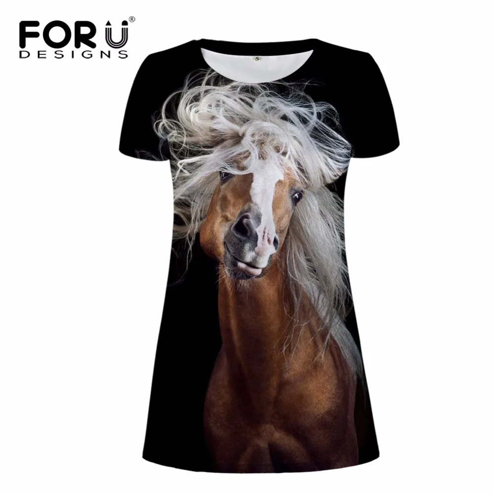 FORUDESIGNS Crazy Horse Vintage Beach Dress Women Ladies Youth Girls T shirt Dresses Animal