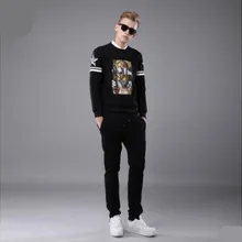 Осень Новая Мужская Фланелевая санитарная одежда спортивные костюмы для отдыха Одежда для хип-хопа с принтом толстовки с круглым вырезом сплошной цвет P