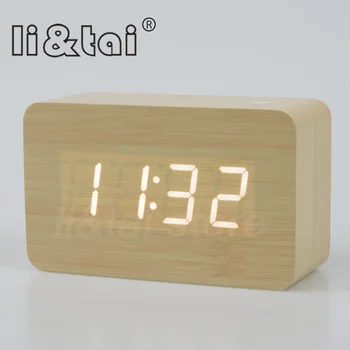 

Multicolor LED Wooden Alarm Clock Modern Sound Control Square Desktop Table Digital Thermometer Wood USB/AAA Date Display clock
