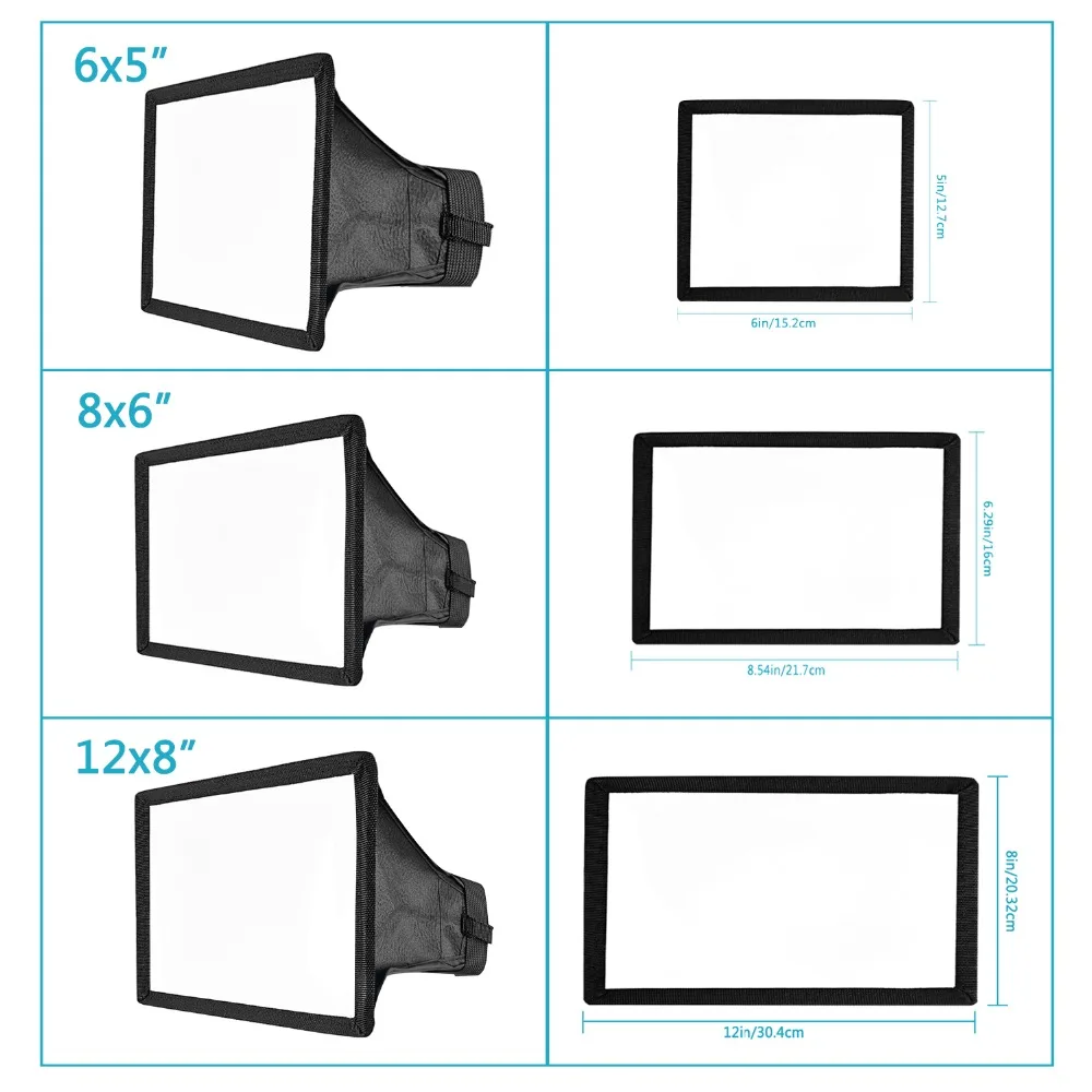 Neewer 3-Tama/ño Speedlite Flash Difusor Luz Softbox Neewer 15 /× 12,5 21 /× 16 Nikon 30 /× 20 Cent/ímetros para Canon Youngnuo y Otros Flash En C/ámara o Fuera de C/ámara con Estuche de Transporte