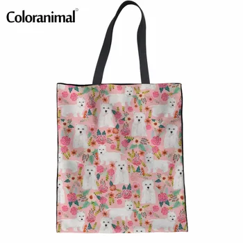 

Coloranimal Cute Westie Florals Pattern Women Casual Canvas Handbags Famous Designer Women Tote Shoulder Package Shopping Bags