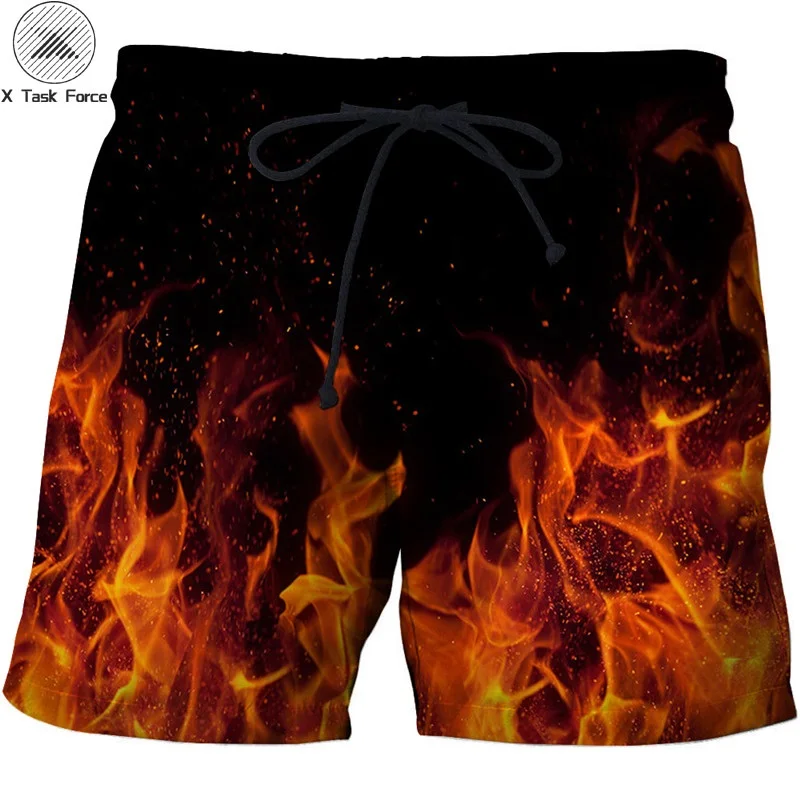 

Fire Printed Beach Shorts Men Pants Funny Board Shorts Plage Quick Dry Shorts Casual Swimwear Streetwear DropShip X Task Force