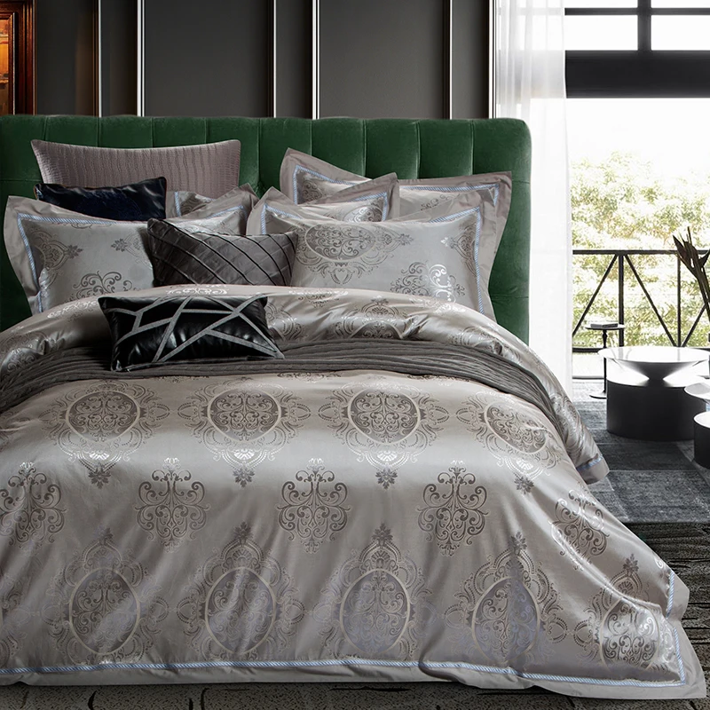 

DIFUNINA Home Textile Bed Linings 4pcs Jacquard Bedding Set Silk Cotton Blend Duvet Cover Flat Bed Sheet Pillow Case