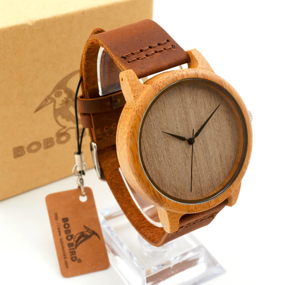  2016 Men's Bamboo Wooden Wristwatches With Genuine Cowhide Leather Band Luxury Wood Watches for Men as Gifts Item 