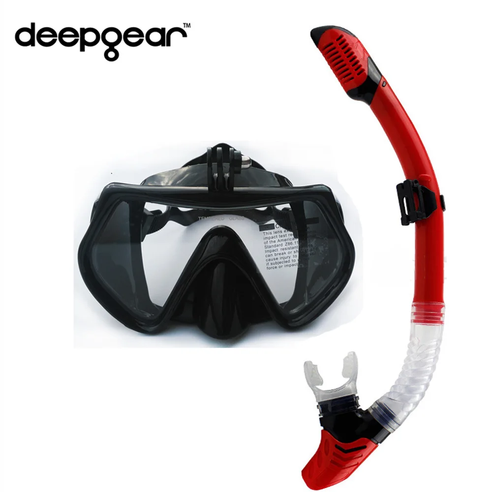 DEEPGEAR камера, маска для подводного плавания, набор для подводного плавания, черная силиконовая маска для подводного плавания с сухой трубкой, закаленное стекло, маска для подводного плавания для Gopro - Цвет: Красный