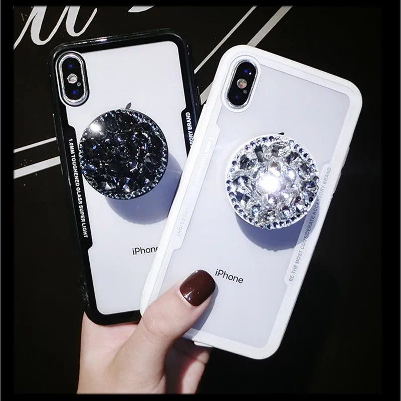 

Luxury Rhinestone Bracket Phone Case For VIVO Y66 Y67 Y75 V5 V7 Y79 V7Plus Ultra Silicone TPU+Acrylic Back Capa Fundas