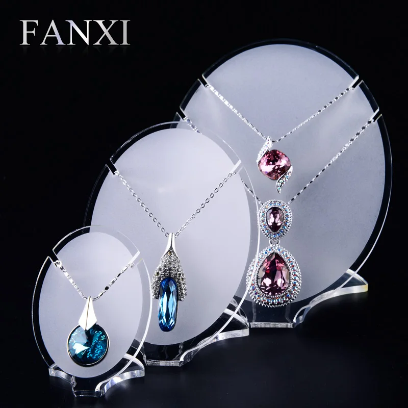 

FANXI Oval Shape Necklace Rack Display Shelf Stand Sets Matte Acrylic Holder Showcase 3 Pcs/Set Jewelry Organizer Box