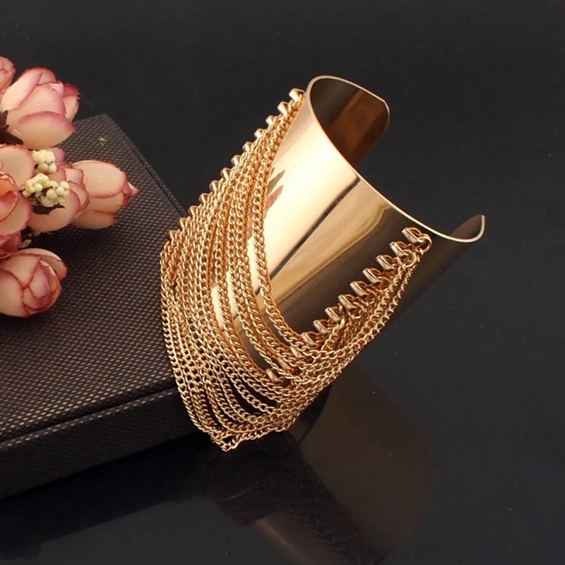 Модные яркие золотистые браслеты MANILAI из сплава в стиле панк женские манжеты на