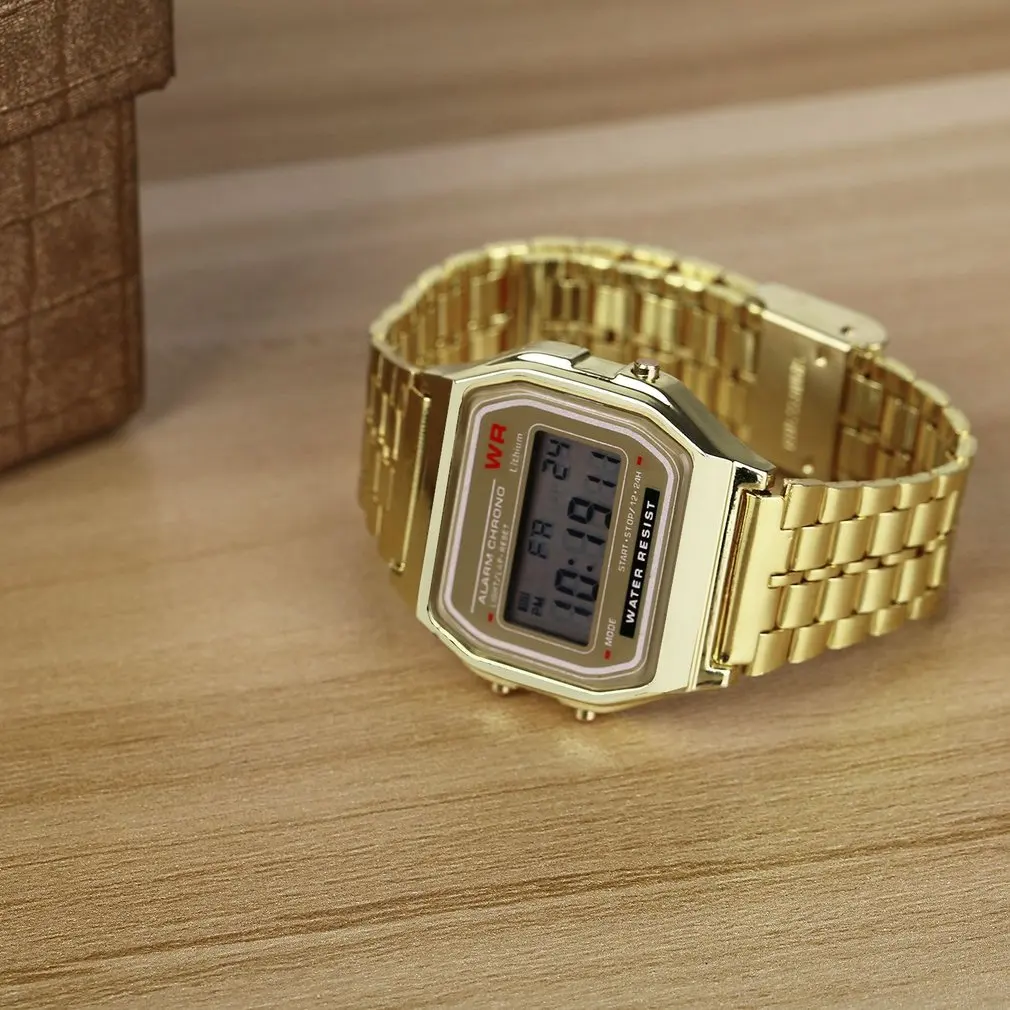

Vintage LED Digital men women's Watch Steel Strap Quartz Wristband Golden Wrist Watch For Men Women Sports Traveling GIFTS
