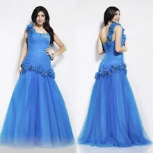 2016 verkauf Neue Trompete Ein Schultergurt Bodenlangen Tüll Prom Lang Abendkleid Formales Kleid Backless Vestido De Festa Blume F935