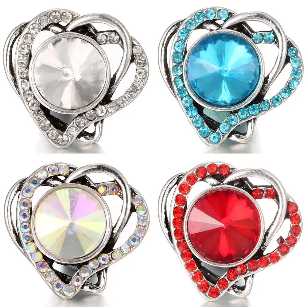 

Wholesale double heart metal snap button, 18mm ginger snap buttons fit armband bracelets TZ1055