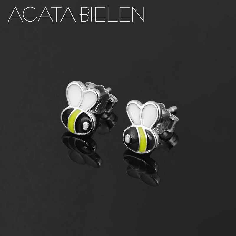 

925 Sterling Silver colorfu Enamel Bee roud shape Stud Earrings For Women Jewelry Statement Earring Gift 2019