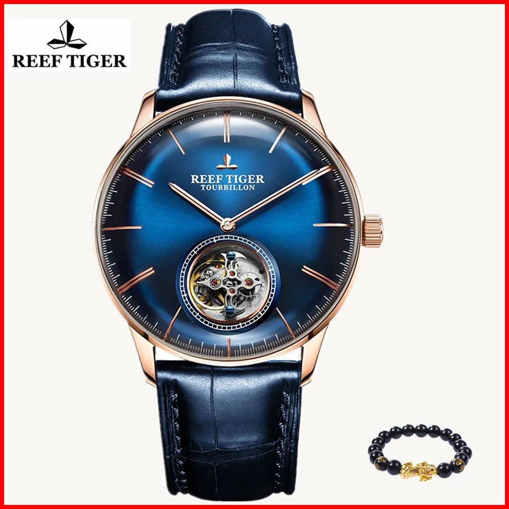 

Reef Tiger/RT Official Men Luxury Brand Tourbillon Watch Genuine Leather Strap Automatic Watches Relogio Masculine RGA1930+gift