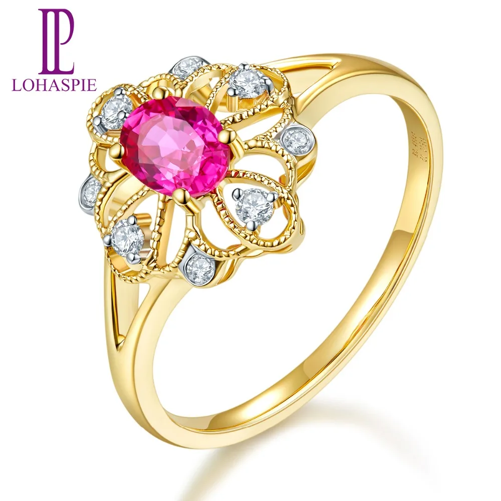 

Lohaspie Diamond Jewelry Natural Ruby Solid 18K Yellow Gold Engagement Ring Fine Fashion Gemstone Jewelry For Women's Gift