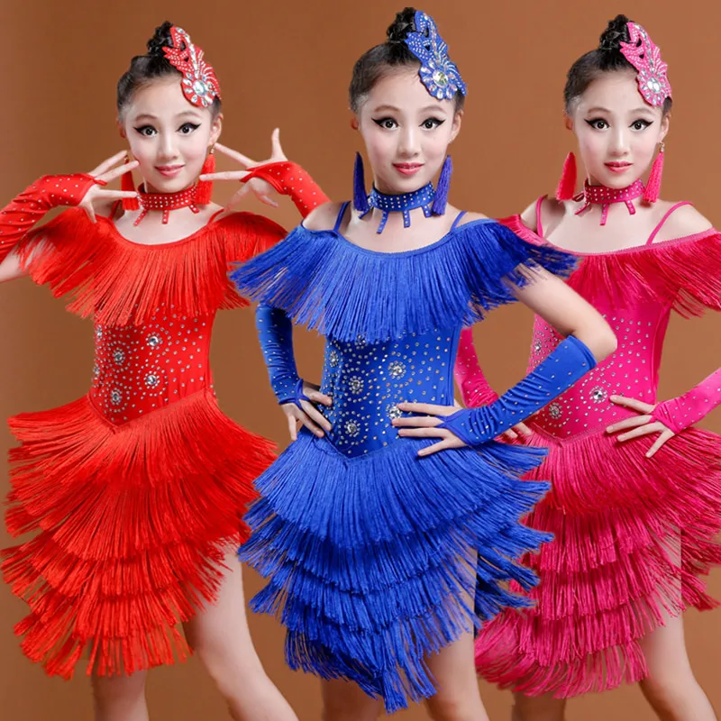 Детский костюм для латиноамериканских танцев с блестками 89 girls latin dance