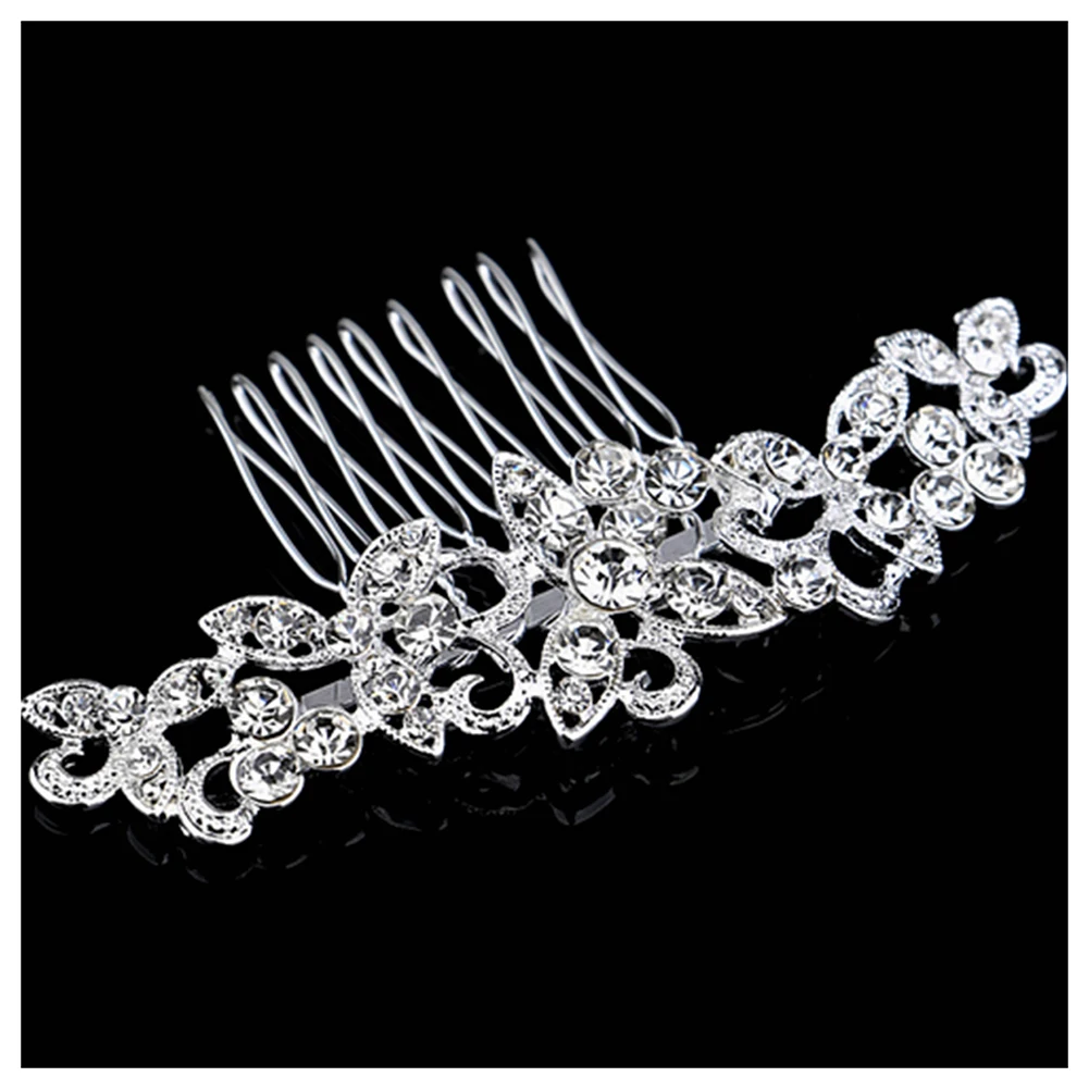 Wedding Bridal Hair Comb Clip Crystal Rhinestone Diamante Flower Silverin Combs from Beauty