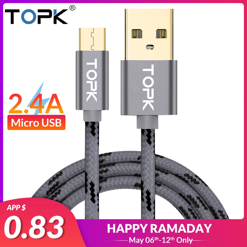 TOPK Micro USB Cable 2.4A Fast Data Sync Charging Cable For Samsung Huawei Xiaomi LG Andriod Microusb Mobile Phone Cables TOPK Micro USB Cable 2.4A Fast Data Sync Charging Cable For Samsung Huawei Xiaomi LG Andriod Microusb Mobile Phone Cables
