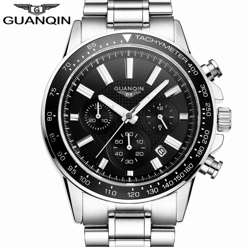 

Mens Watches Top Brand Luxury GUANQIN Men Fashion Business Chronograph Clock Male Sport Stainless Steel Waterproof Quartz Watch