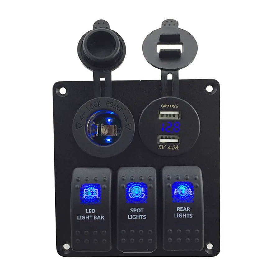 Blue LED 12V 24V Yacht Boat Rocker Switch Panel Switches Waterproof 4