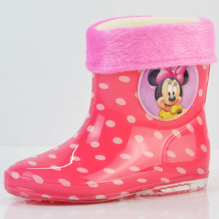 Disney Princess Mickey Minnie children's rain boots rubber shoes cartoon men and women girls rain boots plus cotton detachable - Цвет: D