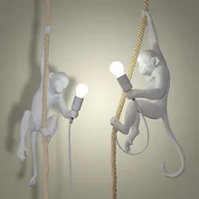 Современная смола обезьяна Лофт Винтаж пеньковая веревка Люстра для домашнего освещения Кафе Ретро Подвесная лампа в форме обезьяны