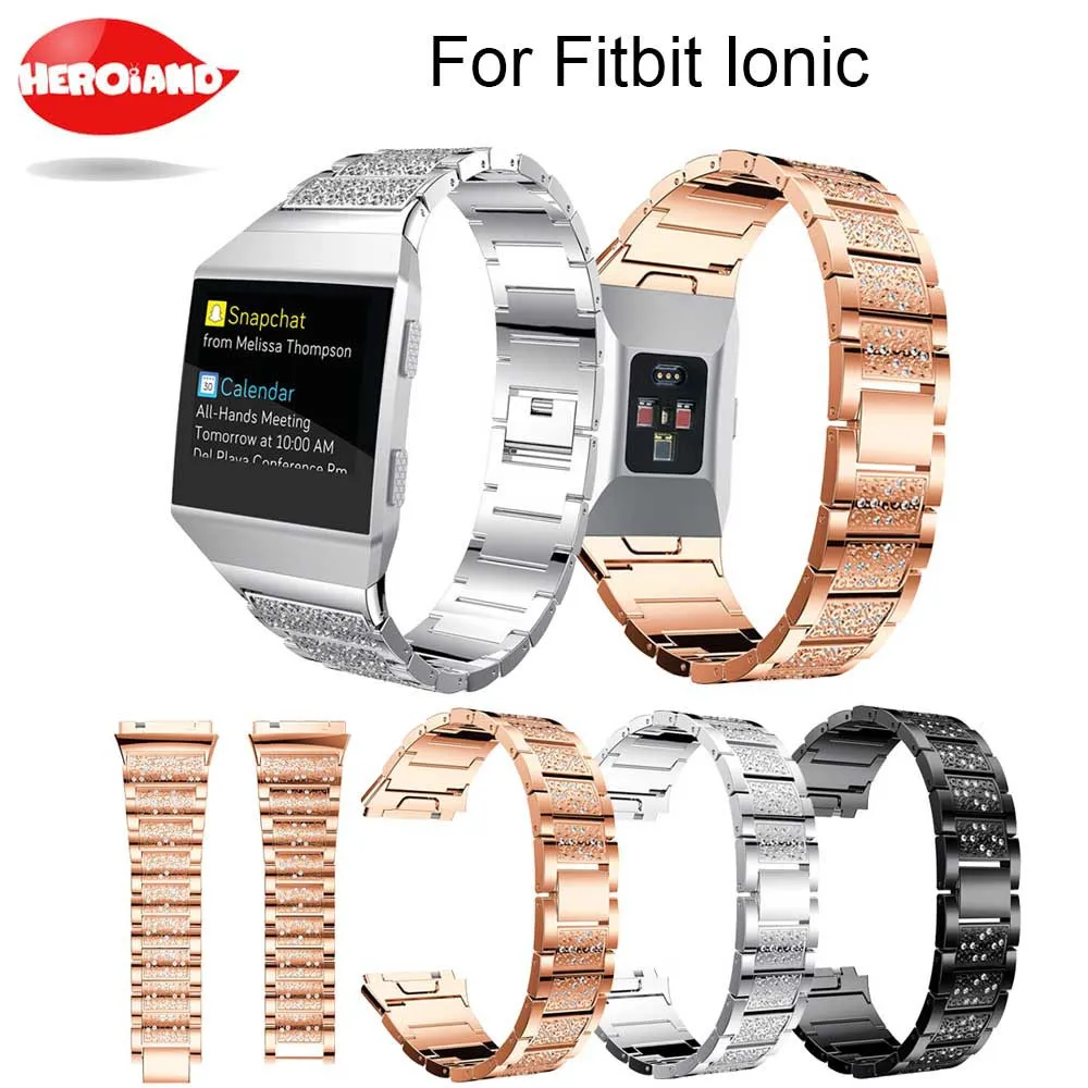 

New Stainless Steel Luxury Alloy Crystal Watch Band Wrist Strap For Fitbit Ionic drop shipping with Rhinestone Diamond watchband