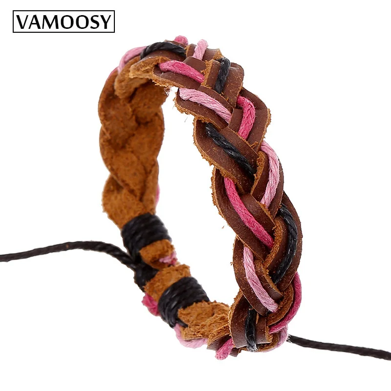 Мужской кожаный браслет VAMOOSY коричневый на запястье винтажная бижутерия в стиле