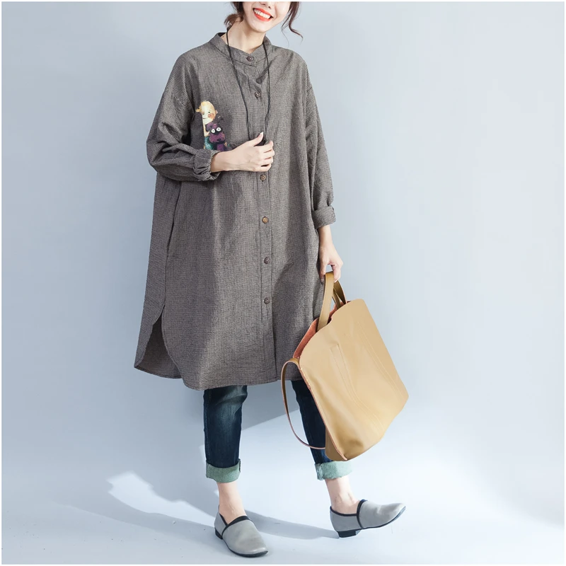  Plus Size 5XL Spring Autumn Women Fashion Cute Cartoon Plaid Tops Ladies Female Big Loose Long Cott