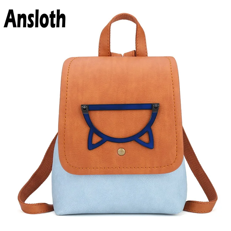 Ansloth Lovely Mini Backpack For Teenage Girls Fashion Pu Leather Women Bags Candy Color School Female Casual Bag HPS57 | Багаж и сумки