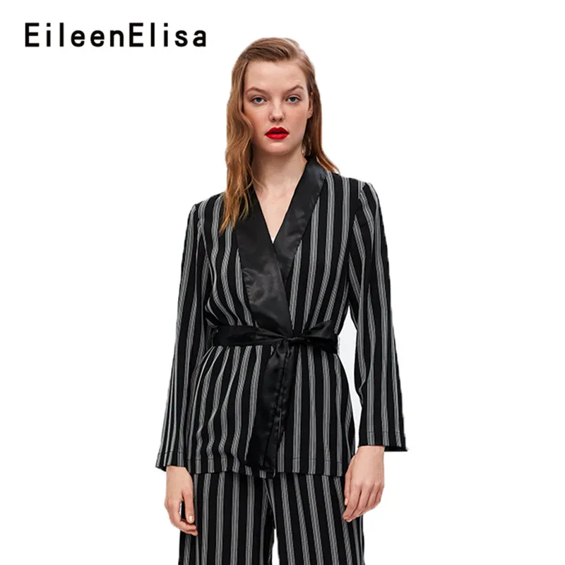 Эйлин Elisa в Вертикальную Полоску пиджак Элегантный Для женщин осень 2018 Повседневное Офисные женские туфли блейзеры с длинным рукавом