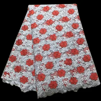 

Knitted red color small flowers with stones cord fabric PW156 Hot sale cheap Water soluble Chemical Lace Fabric