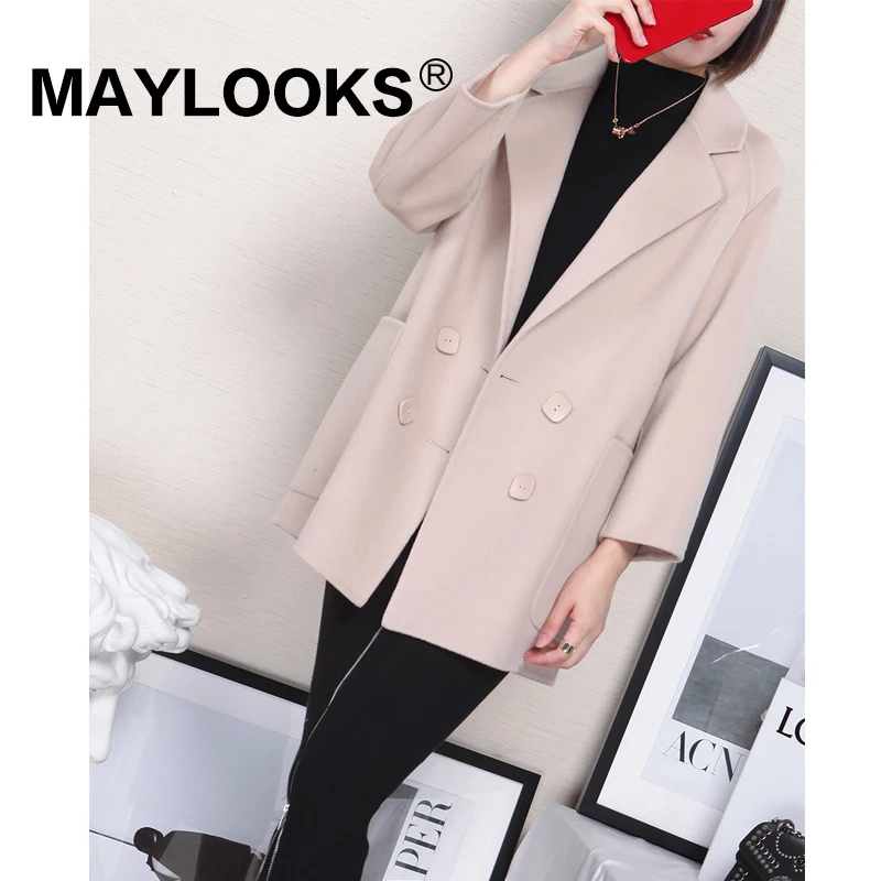 Maylooks природный натуральный мех пальто шерсть овечья стрижка зимняя куртка женская длинная верхняя одежда воротник стойка роскошный бренд Толстая 38068
