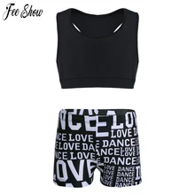 Комплект из 2 предметов; детская спортивная одежда; танкини для девочек; топ на бретелях с буквенным принтом; комплект с брюками для балета, танцев, тренажерного зала, тренировок