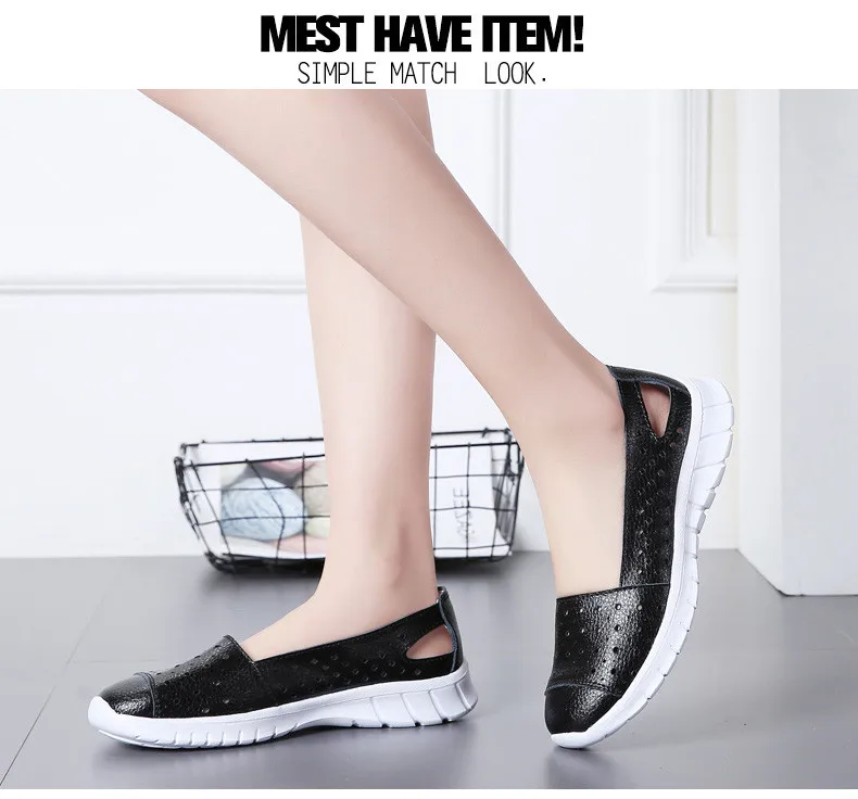 2019 Summer women flat shoes genuine leather cutout ballet flats shoes flats ladies slip on loafers nurse boat shoes (10)