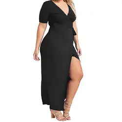2019 MAXIORILL новая женская мода треугольным вырезом плюс Размеры однотонные Цвет летние шорты с длинными рукавами; платье оптовая продажа y3