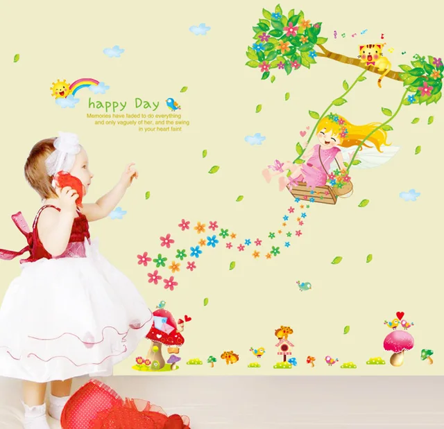 new Swing Girl wall sticker for kids rooms decor diy art mural decals